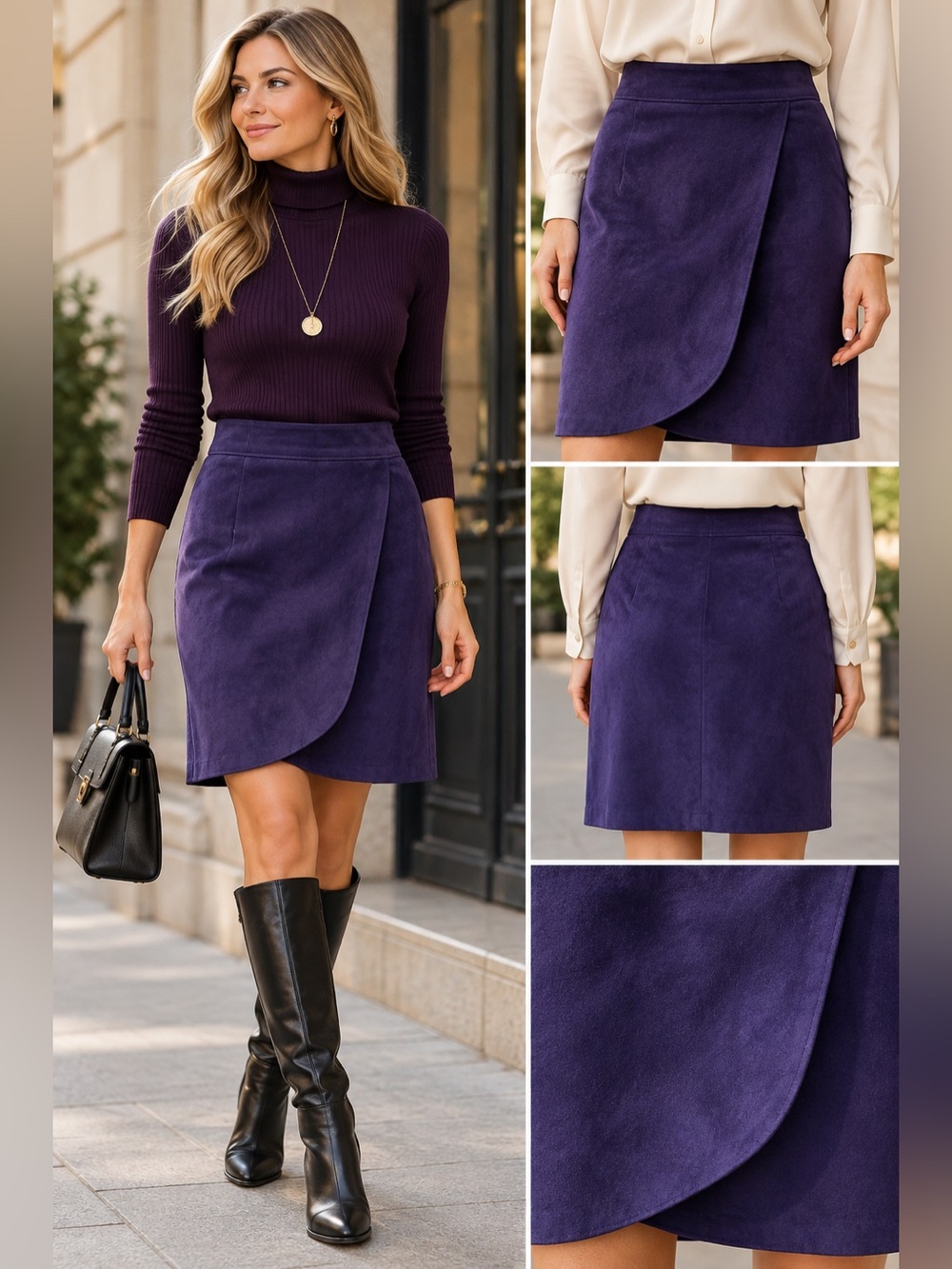 Danier Deep Purple Wrap-Front Suede Mini Skirt